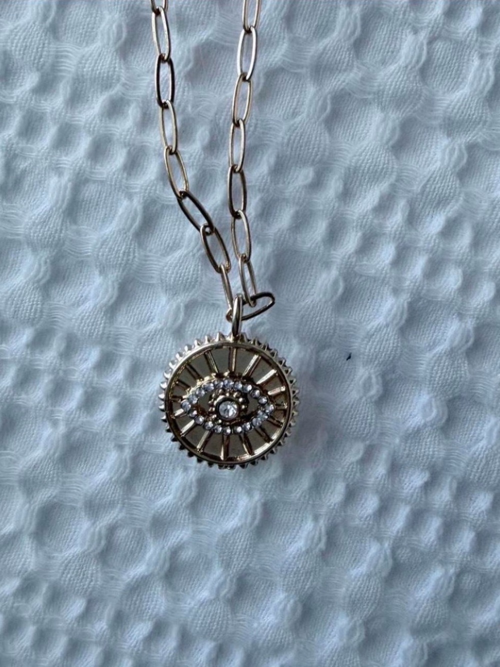 Gold Evil Eye Pendant Necklace with Crystal Accent
